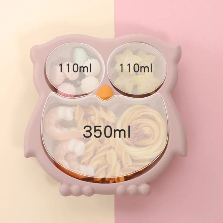Set Vajilla Para Bebé Buho En Caja, Silicona Libre Bpa
