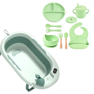 Bañera para Bebé Con Cojín, Termómetro y Set Vajilla