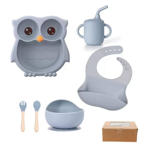 Set Vajilla Para Bebé Buho En Caja, Silicona Libre Bpa