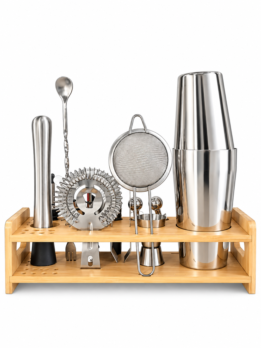 Set de Coctelería Premium – 15 Piezas con Base de Madera