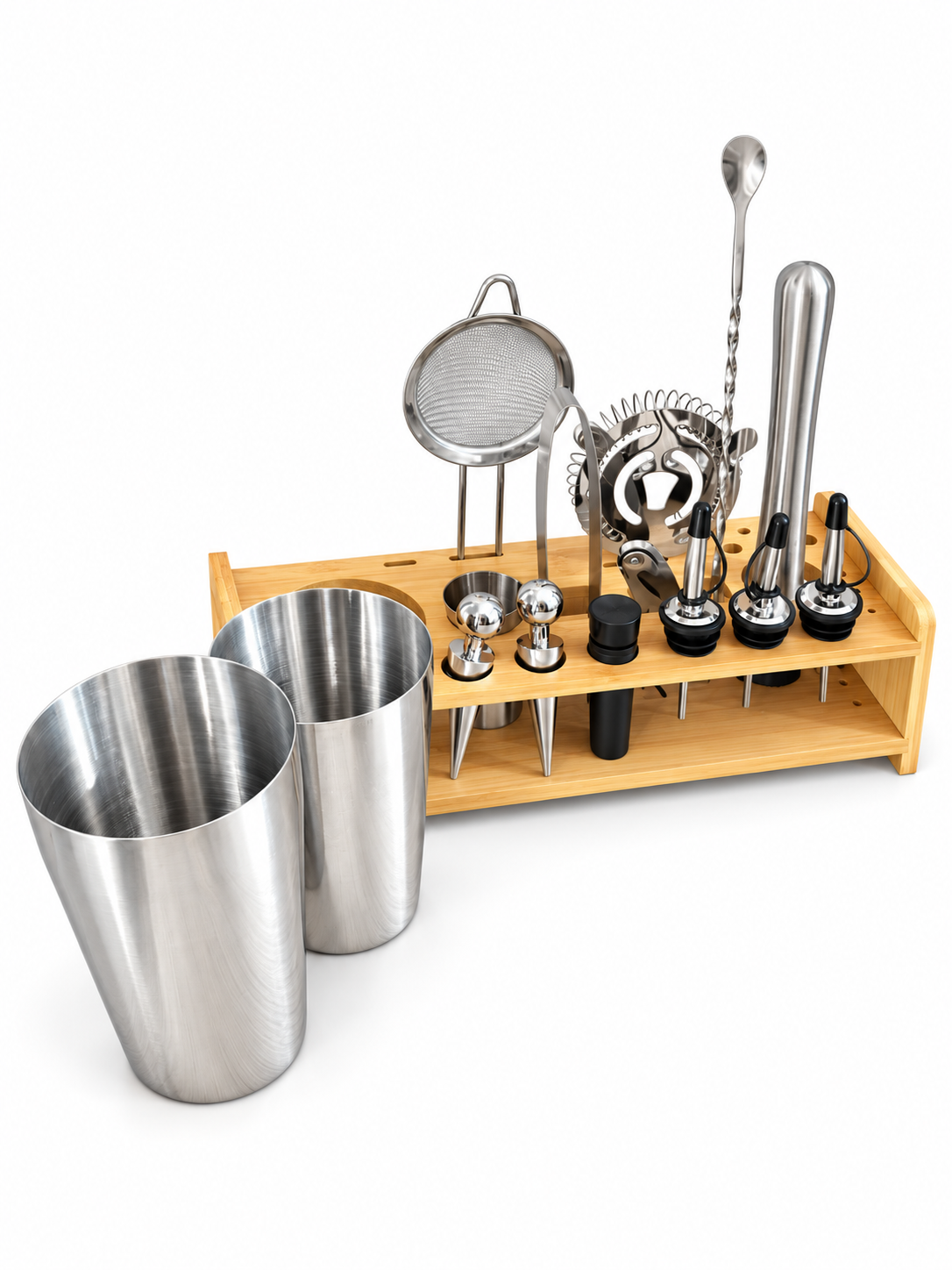 Set de Coctelería Premium – 15 Piezas con Base de Madera