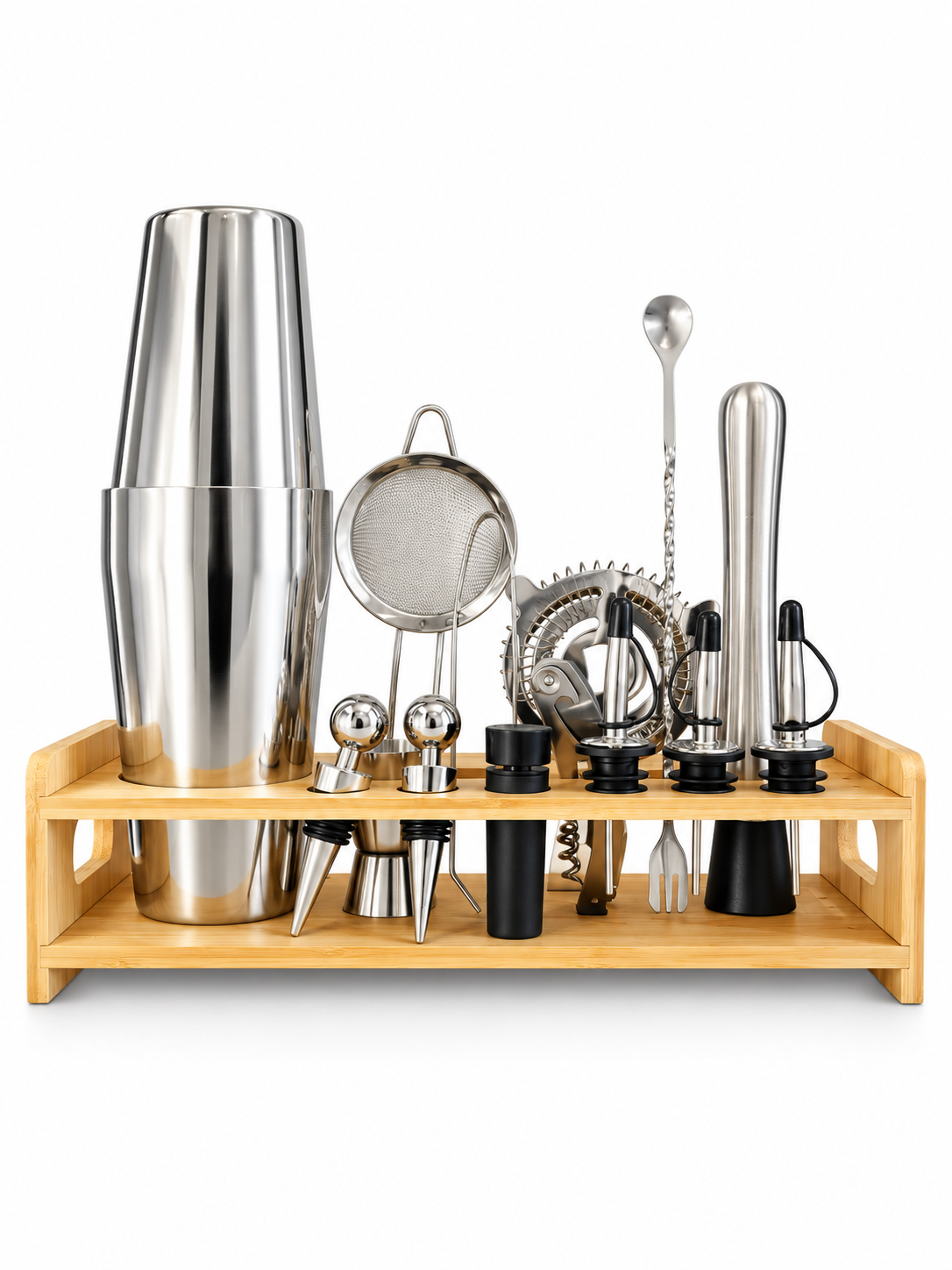 Set de Coctelería Premium – 15 Piezas con Base de Madera