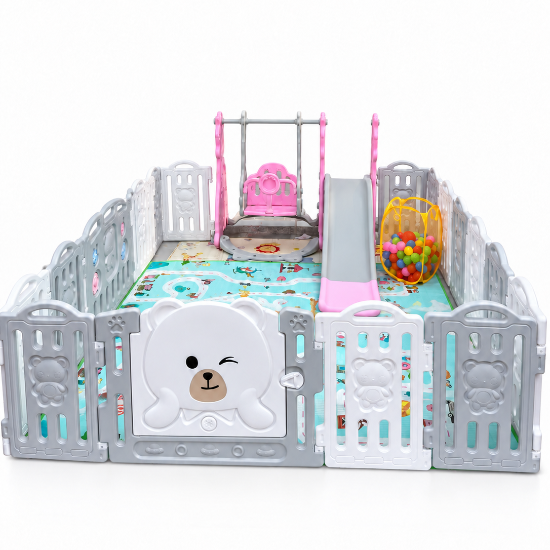 Combo Corral Area De Juegos Oso - Zona De Juegos 2 En 1