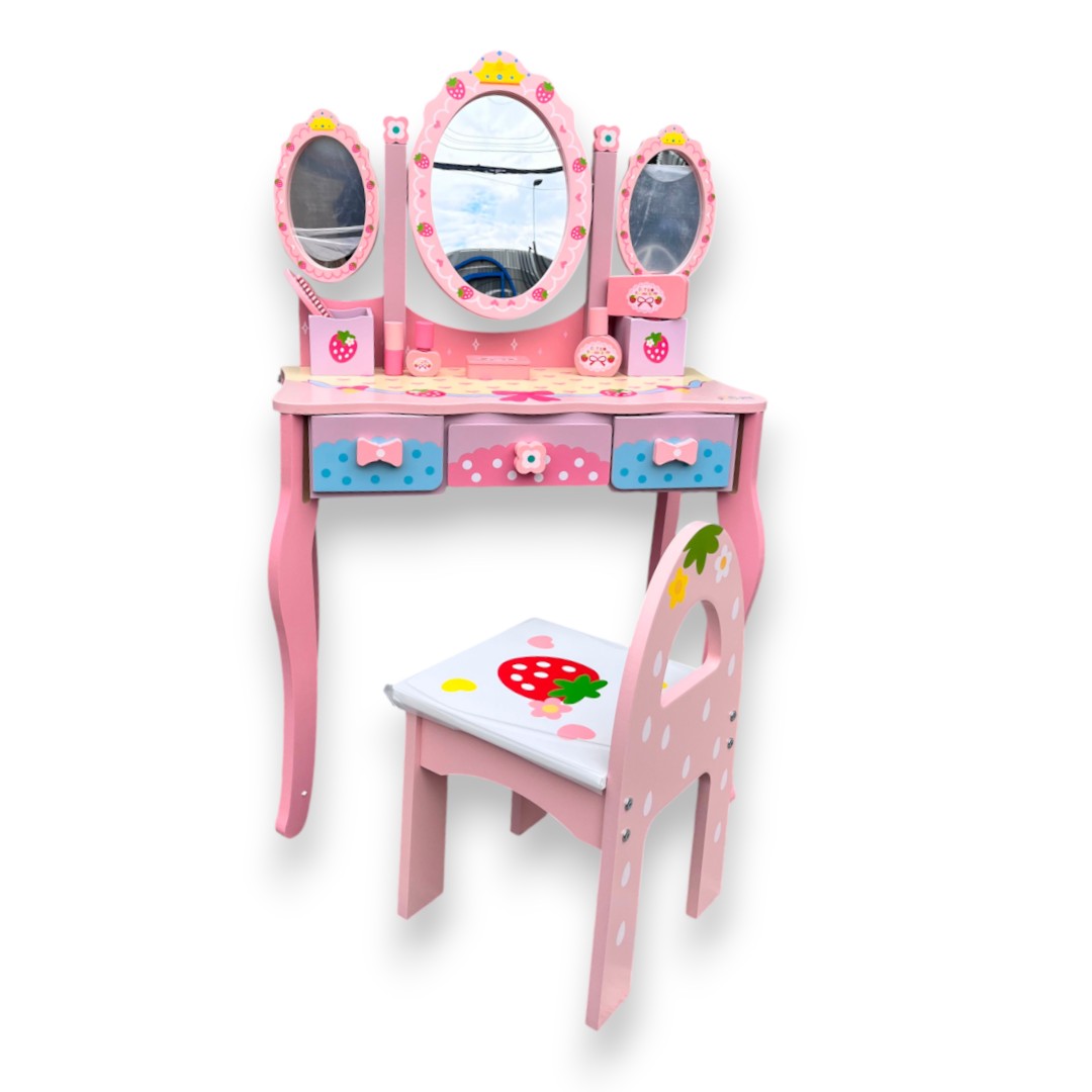 Tocador Infantil de Madera con Silla y 7 Accesorios