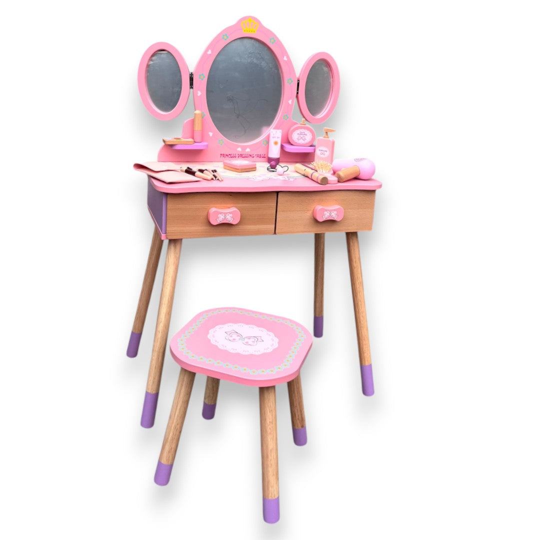Tocador Infantil de Madera con Silla y 7 Accesorios