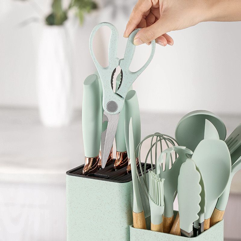 Set de 19 utensilios de cocina con Base, resistentes al calor, cuchillos