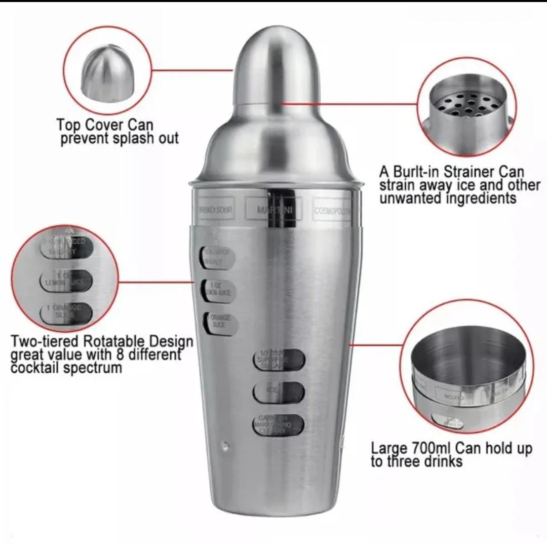 Coctelera Kit 3 Piezas Vaso Giratorio Recetas Set Bartender