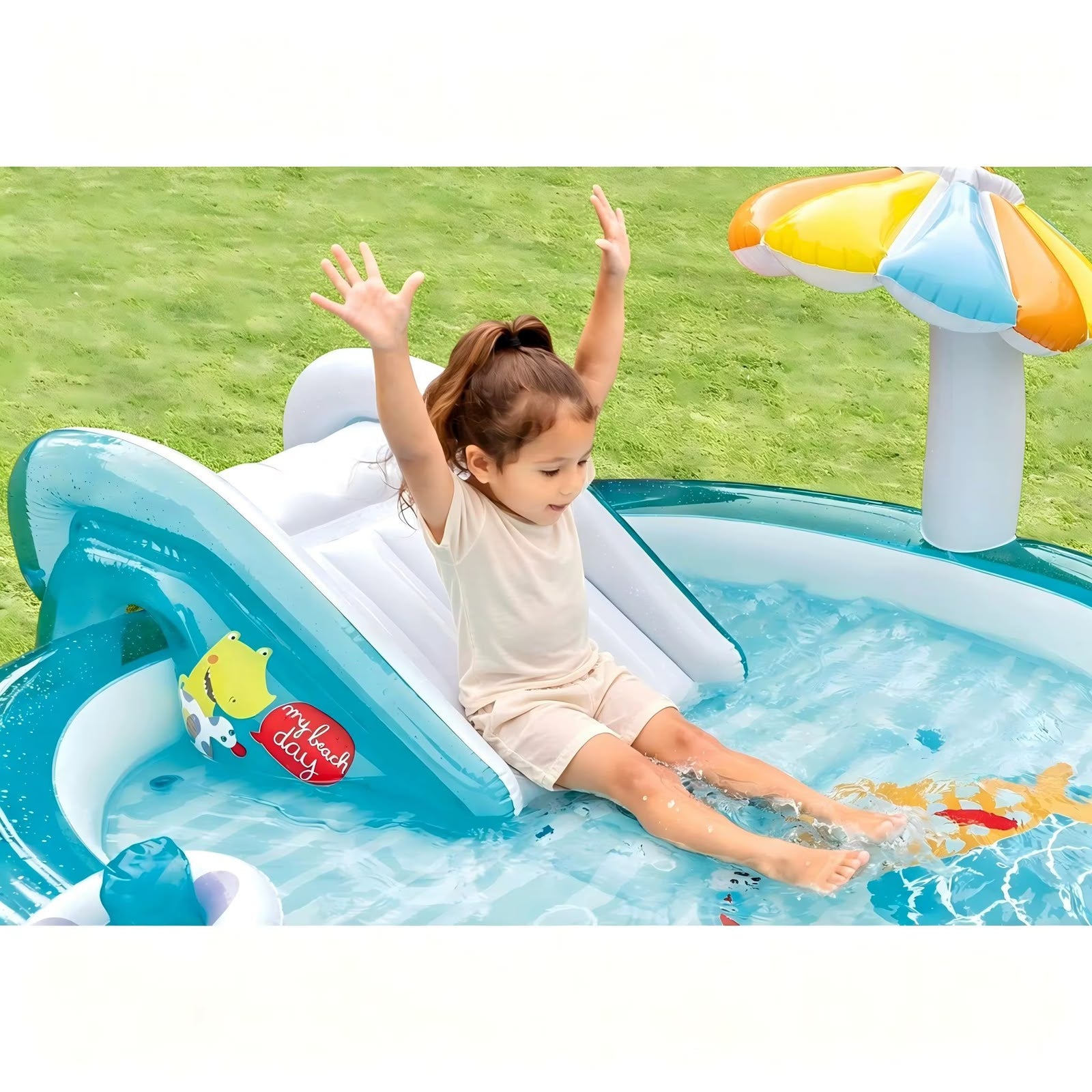 Piscina Inflable Infantil con Tobogán y Juegos de Agua