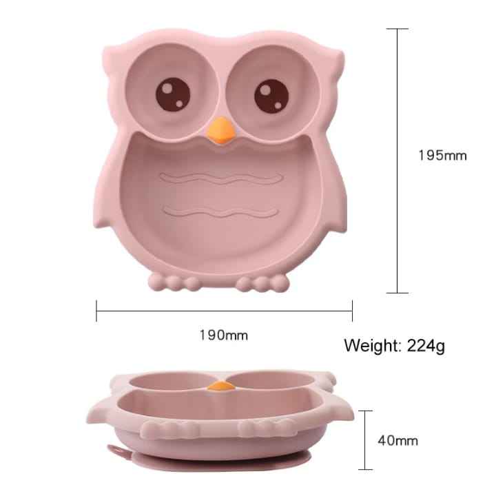 Set Vajilla Para Bebé Buho En Caja, Silicona Libre Bpa
