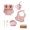 Set Vajilla Para Bebé Buho En Caja, Silicona Libre Bpa