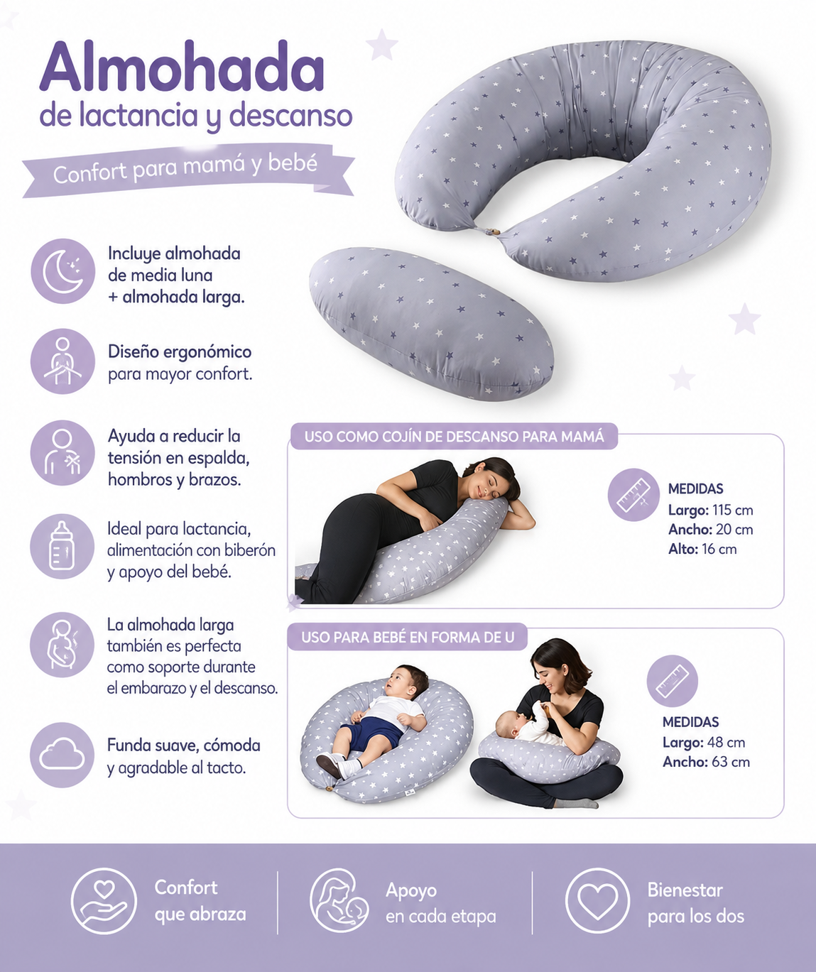 Almohada de Lactancia 2 en 1 – Máxima comodidad para mamá y bebé
