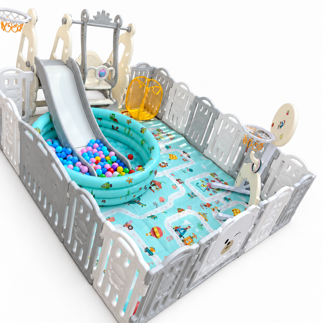 Combo Corral Area De Juegos Oso - Zona De Juegos 4 En 1