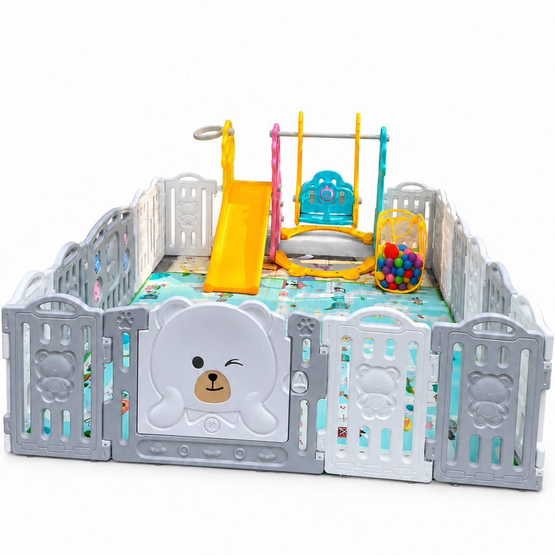 Combo Corral Area De Juegos Oso - Zona De Juegos 2 En 1