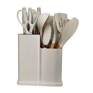 Set de 19 utensilios de cocina con Base, resistentes al calor, cuchillos