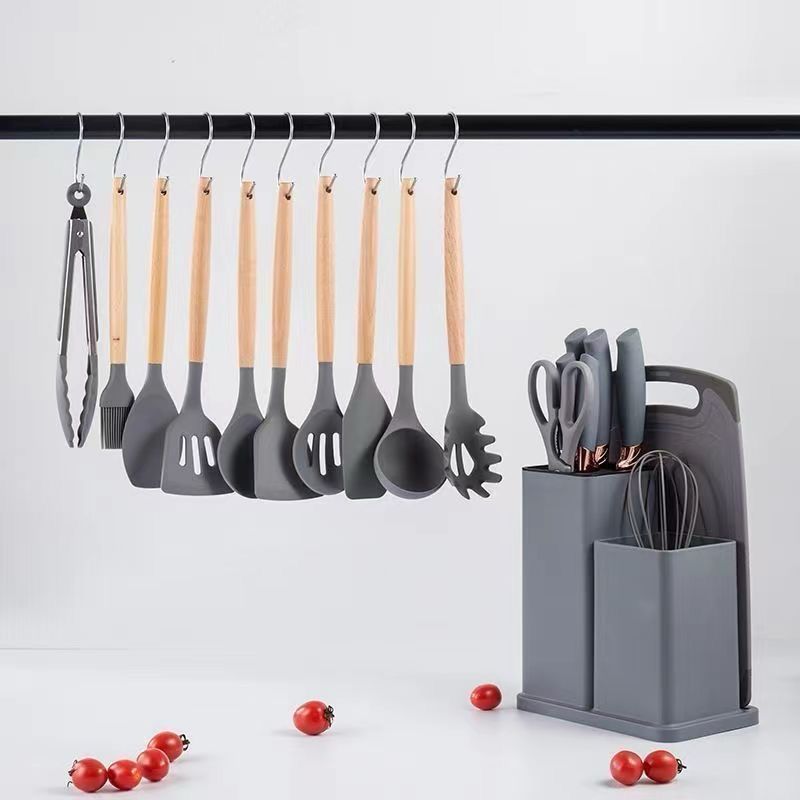 Set de 19 utensilios de cocina con Base, resistentes al calor, cuchillos