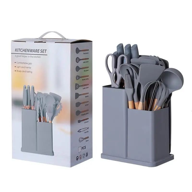 Set de 19 utensilios de cocina con Base, resistentes al calor, cuchillos