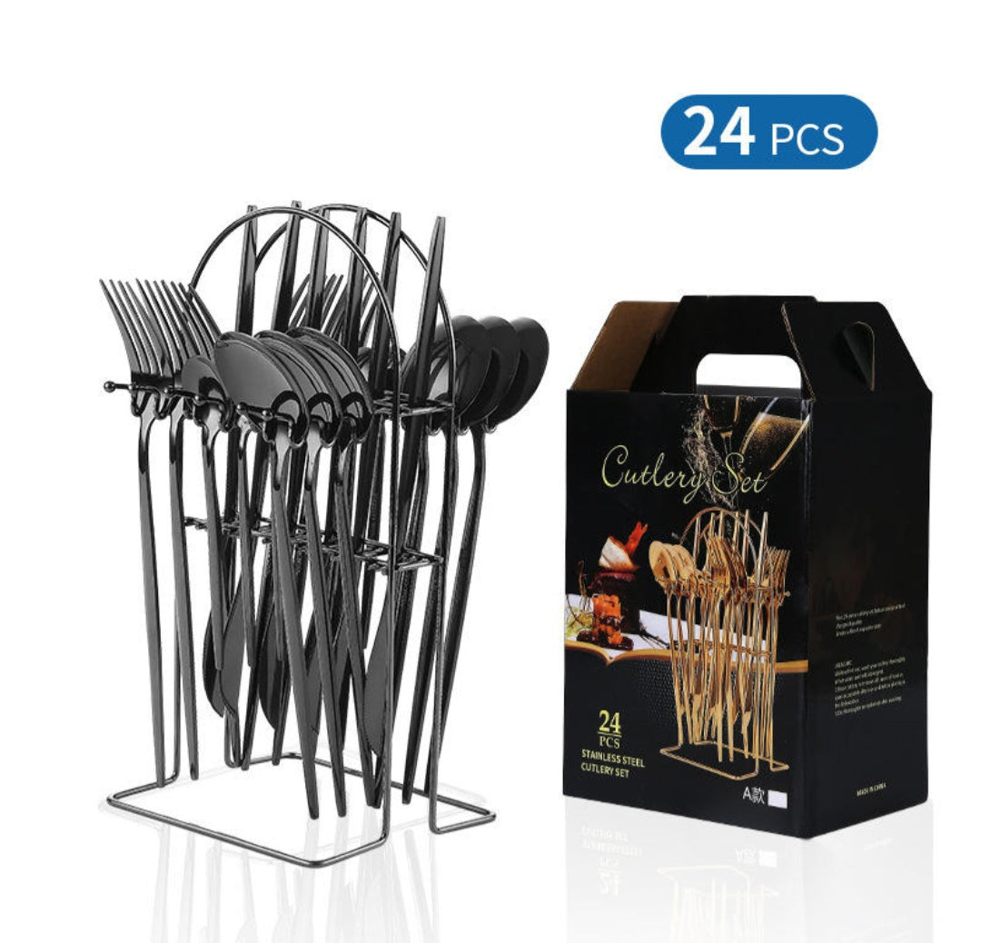 Juego De Cubiertos Con Soporte, 24 Piezas