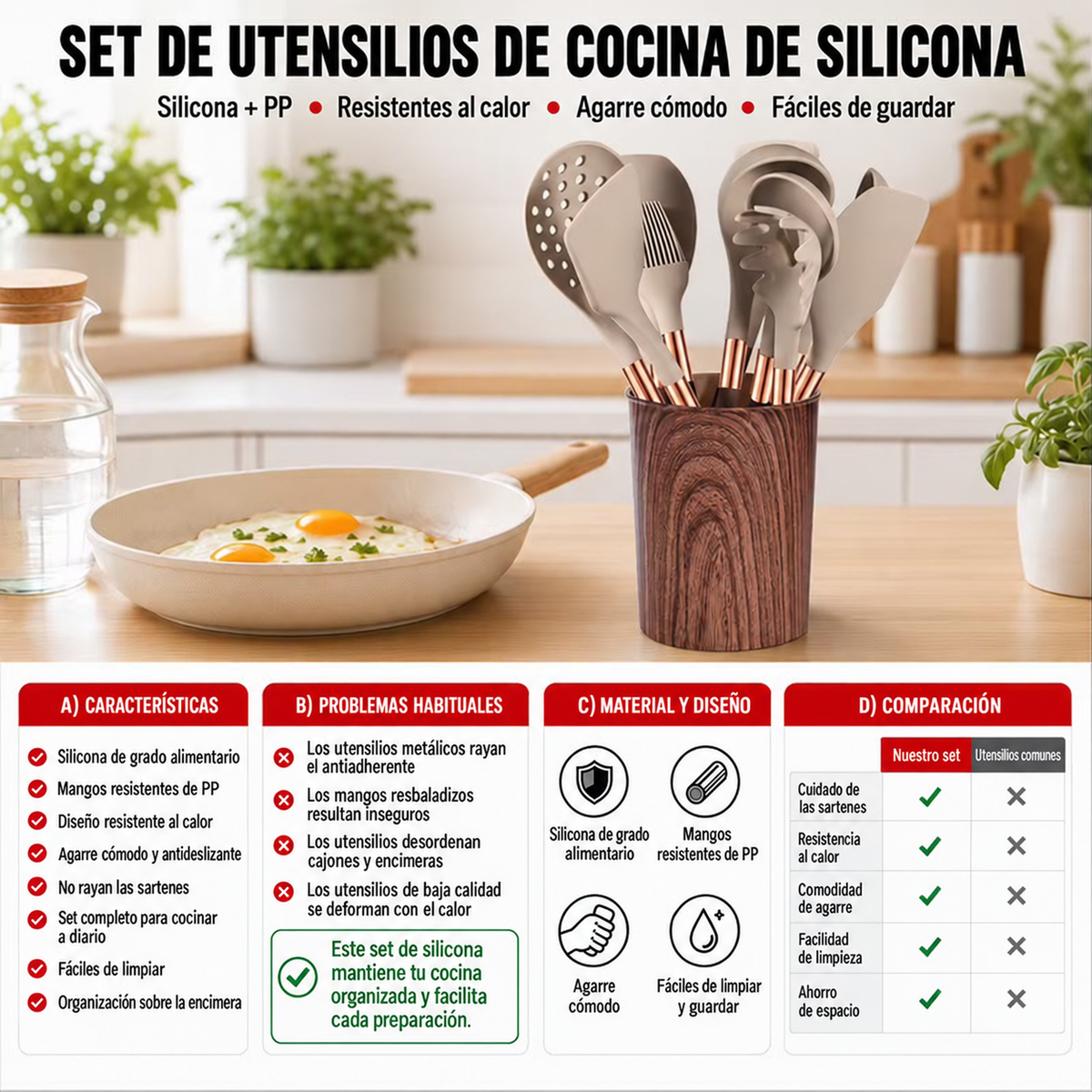 Set de Utensilios de Cocina en Silicona