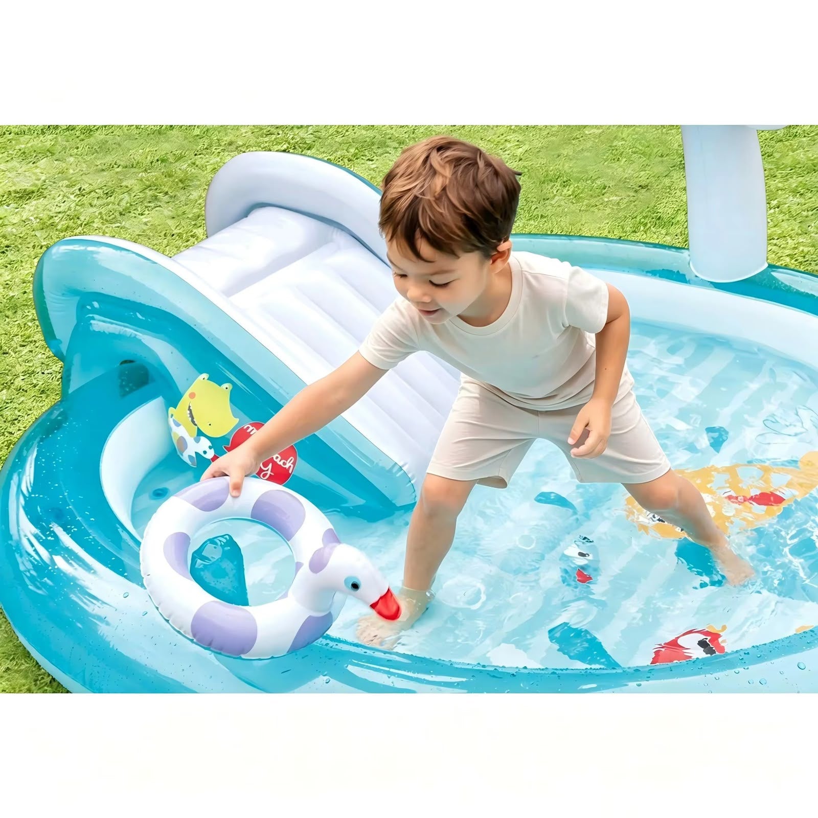 Piscina Inflable Infantil con Tobogán y Juegos de Agua