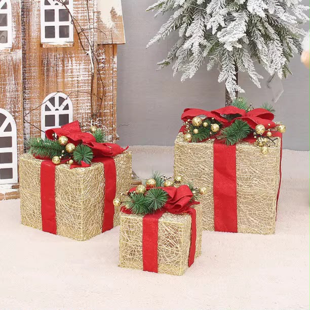 Caja Regalo Luminosa, 3 Unidades, Luces