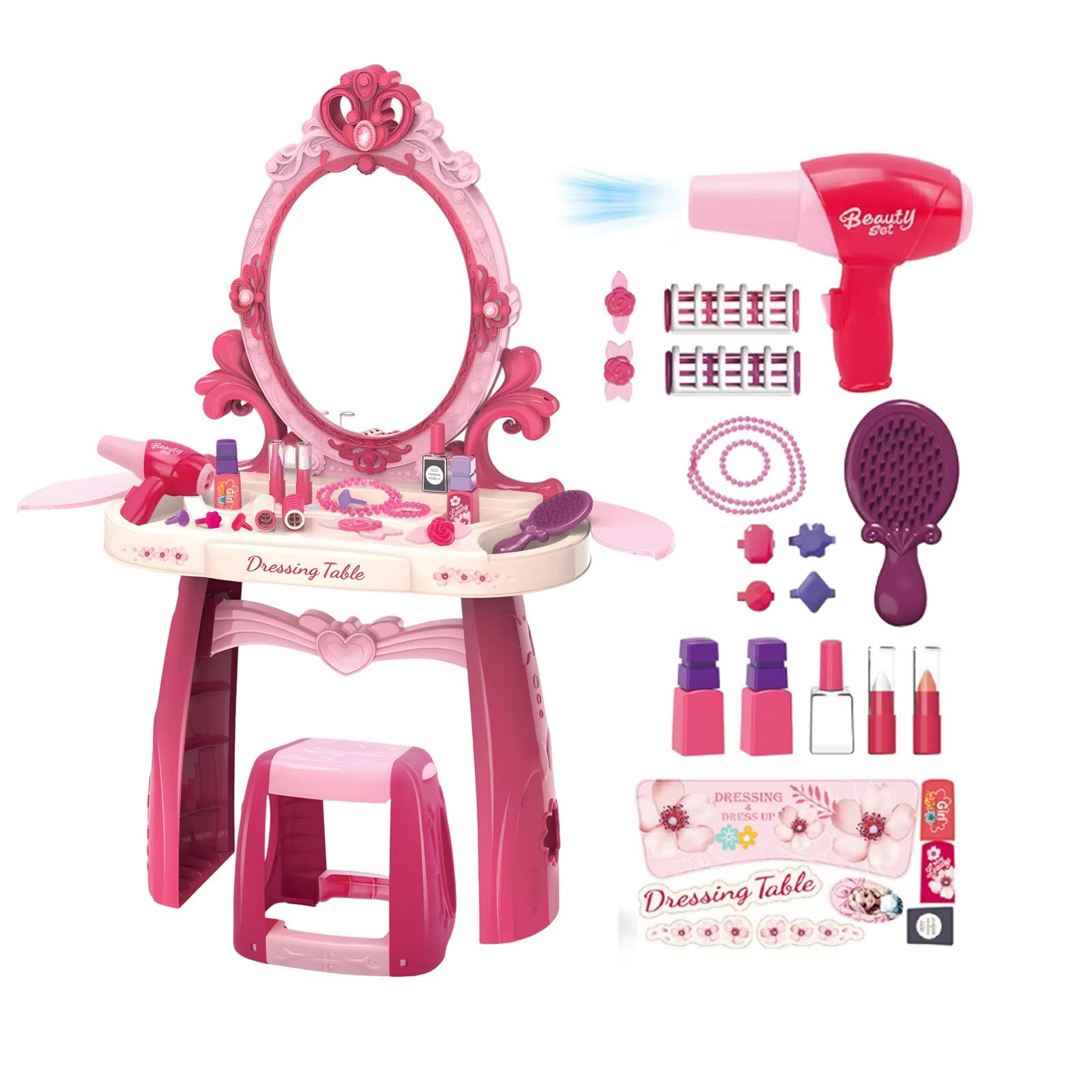 Tocador Infantil para Niñas con Espejo, Maquillaje y Accesorios